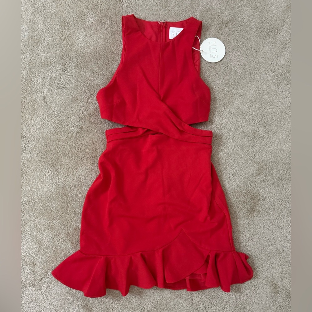 Emoji Crossover Waist Mini Dress Red